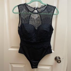 Black lace detailed bodysuit